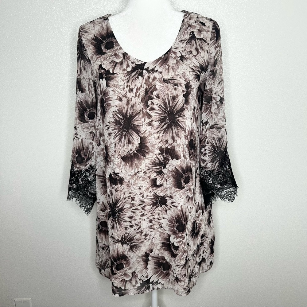 New ASTR Womens Beige Floral A-Line Long Sleeve Mini Dress Size XS NWT